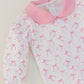 Long sleeve ribbons bodysuit with pink collar