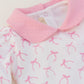 Long sleeve ribbons bodysuit with pink collar