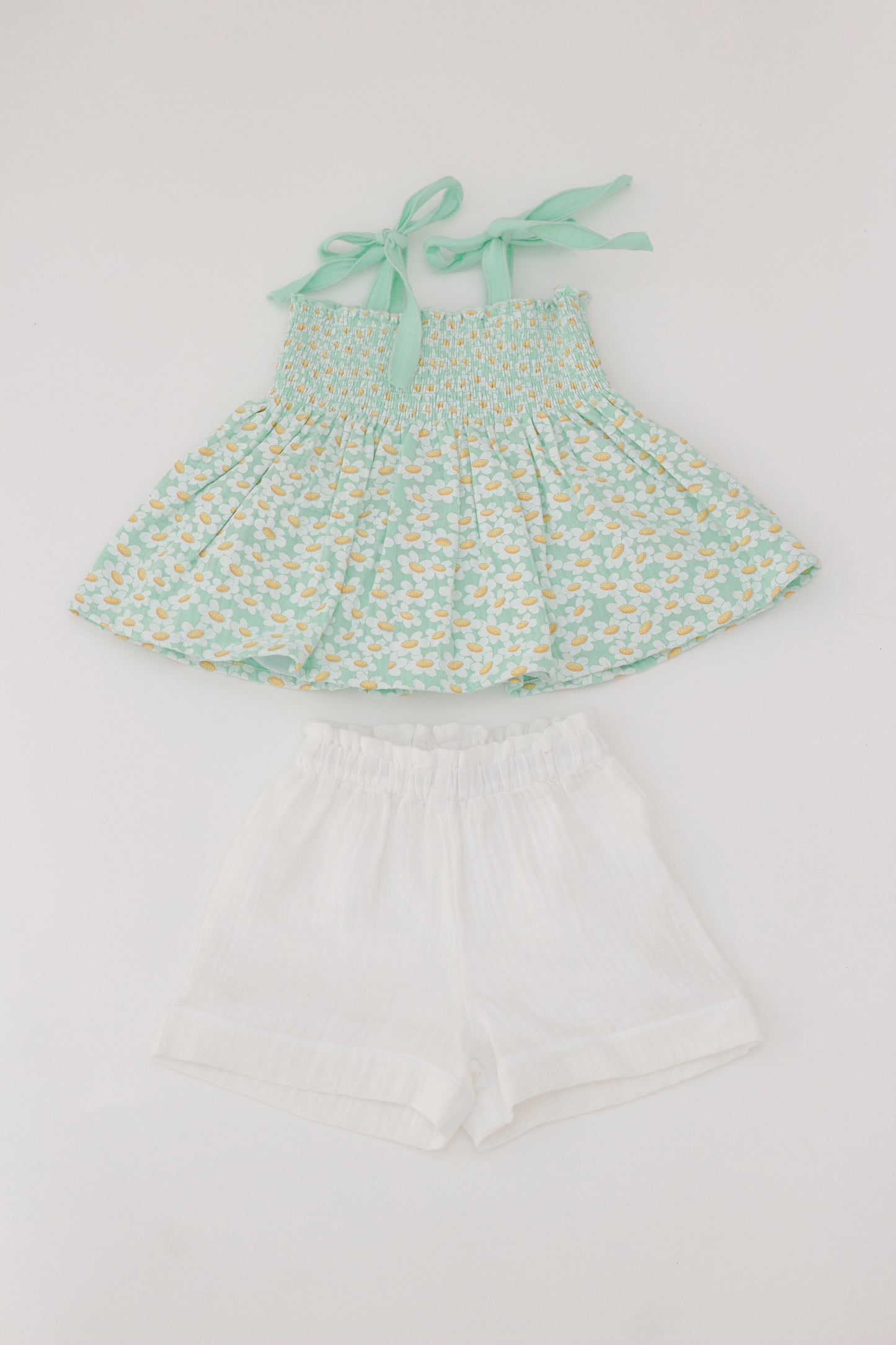 Muslin flower top with white short set