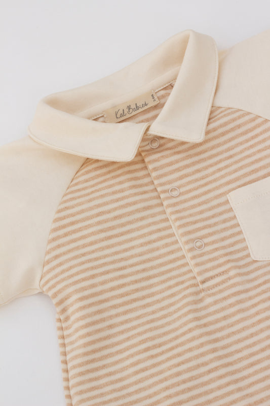 Short sleeve romper with contrasting collar - stripes