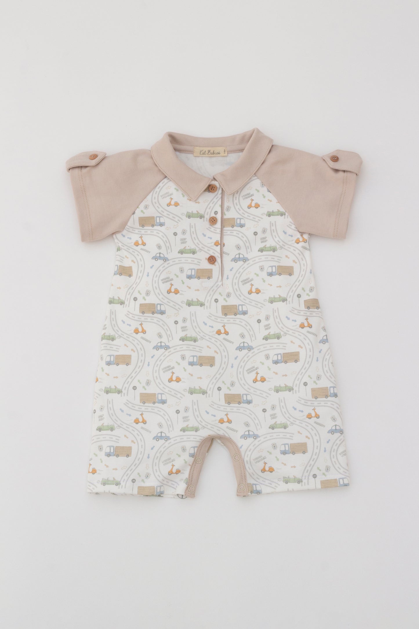 Short sleeve romper with contrasting collar - khaki