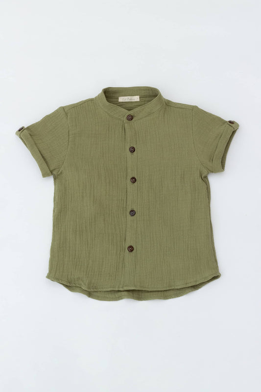 Muslin shirt with mandarin collar green