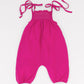 Smocked very berry organic romper with straps and embroidery