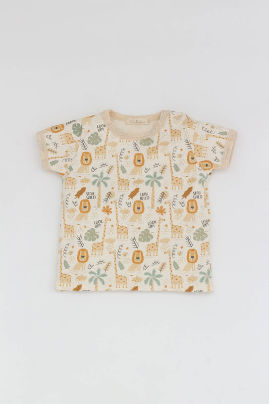 Organic crew neck t-shirt safari print