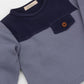 Contrast crew neck long sleeve t-shirt.  Blue. Front detail