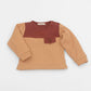 Contrast crew neck long sleeve t-shirt.  Peanut. Front