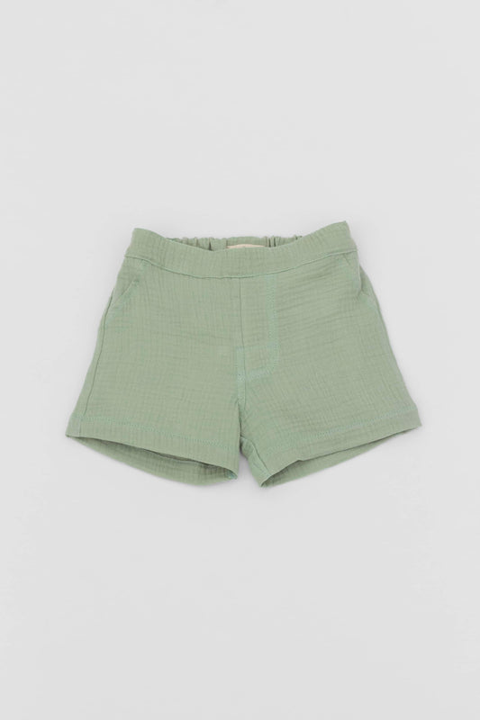 Organic muslin green short pants kal babies front